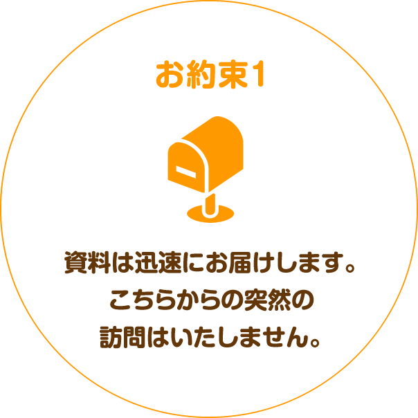 お約束1：資料は迅速にお届けします。こちらからの突然の訪問はいたしません。