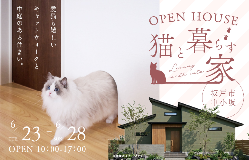 【坂戸市中小坂】開放感と奥行きを演出する約24帖の小屋浦収納付き勾配天井LDKで癒される住まい。愛猫も嬉しいキャットウォークと中庭のある住まい。—川越展示場―