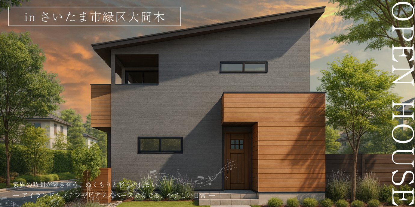 【さいたま市緑区大間木】家族の時間が響き合う、ぬくもりと彩りの住まい ~アイランドキッチンやピアノスペースで奏でる、やさしい日常 ~—上尾展示場―